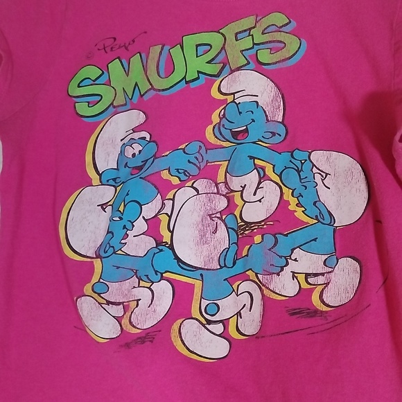 Smurfs Vintage Pink Girl's T-shirt Size L - Picture 2 of 6